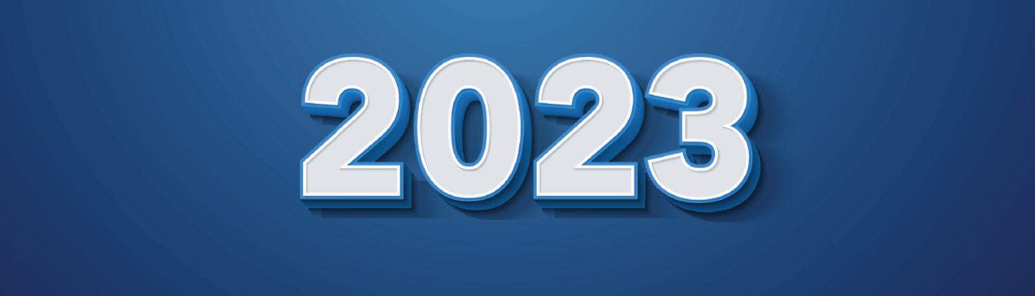 Upcoming Events 2023 banner white text on a dark blue background