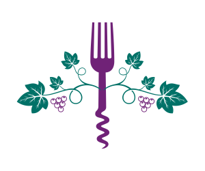Purple fork with green vines and leaves coming off it.