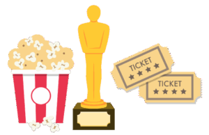 popcorn, oscar, and tickets