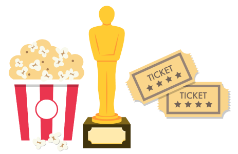 popcorn, oscar, and tickets